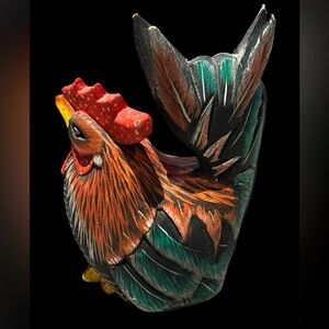 Vintage Mexican Folk Art Hand Painted Rooster